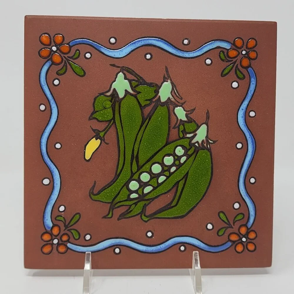 Cleo Teissedre Tile Trivet or Wall Hanging 2 Tiles Kitchen Decor Lemon Peas 6